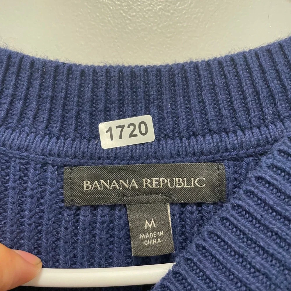 Banana Republic Mens Navy Blue Shaker Stitch Cotton Crewneck Sweater Size M